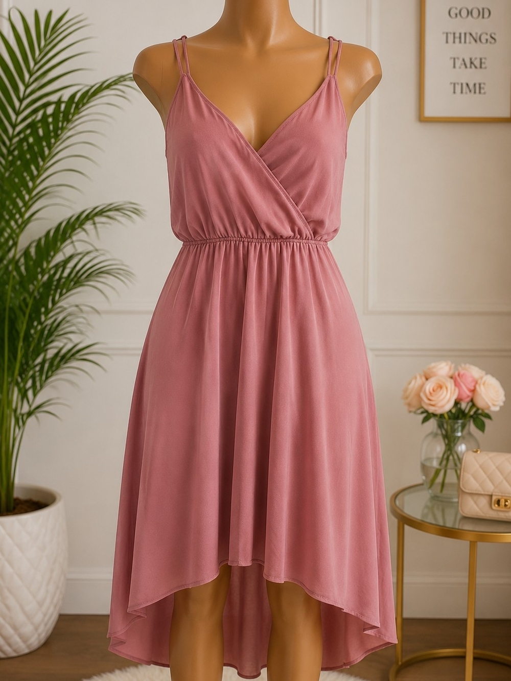 Kardashian Kollection Blush Pink High Low Wrap Dress Size Small